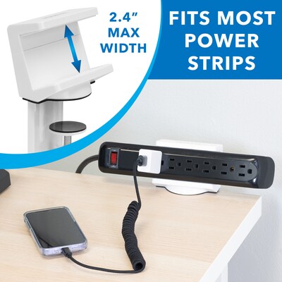 Mount-It! 3-Outlet 3-USB Port 5' Surge Protector with Clamp Desk Mount, White (MI-7281)