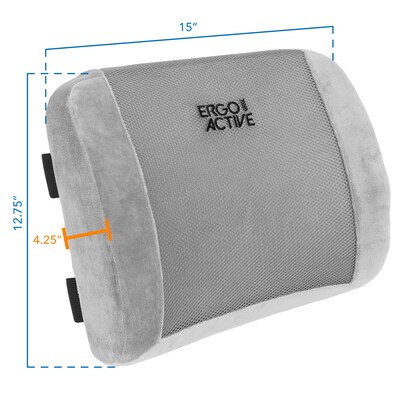 Mount-It! ErgoActive Lumbar Support Cushion with Straps, Breathable Mesh Cover, Gray (MI-1013)