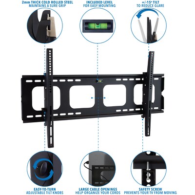Mount-It! Heavy Duty Tilting Flat Screen TV Wall Mount Bracket for 43" to 80" VESA Mount TVs, 2mm Thick Steel (MI-303L)