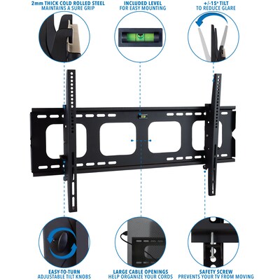 Mount-It! Heavy Duty Tilting Flat Screen TV Wall Mount Bracket for 40" to 80" VESA Mount TVs, 2mm Thick Steel (MI-303L)