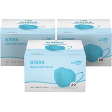 WeCare Disposable KN95 Face Mask, Adult, Blue, 20 Masks/Box, 3 Boxes/Pack (TBN203225)