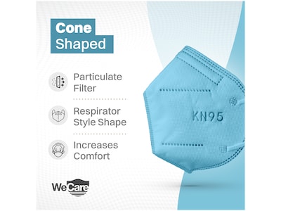 WeCare Disposable KN95 Face Mask, Adult, Blue, 20 Masks/Box, 3 Boxes/Pack (TBN203225)