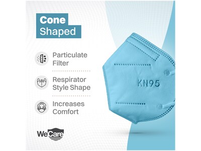 WeCare Disposable KN95 Face Mask, Adult, Blue, 20 Masks/Box, 3 Boxes/Pack (TBN203225)