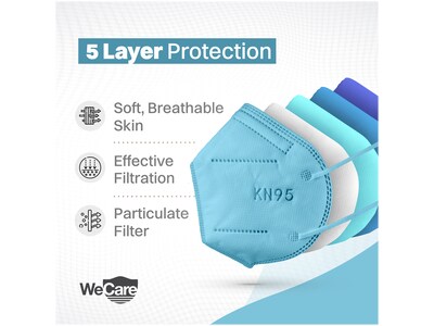 WeCare Disposable KN95 Face Mask, Adult, Blue, 20 Masks/Box, 3 Boxes/Pack (TBN203225)