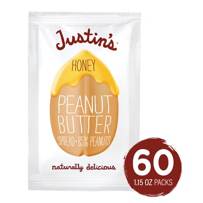 Justins Honey Peanut Butter Squeeze Pack, 1.15oz, 60 Count (307-00184)