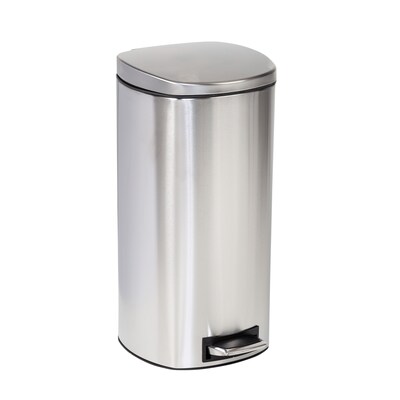 Honey-Can-Do Steel Indoor Step Trash Can with Hinged Lid, 7.92 Gallon, Silver (TRS-09330)
