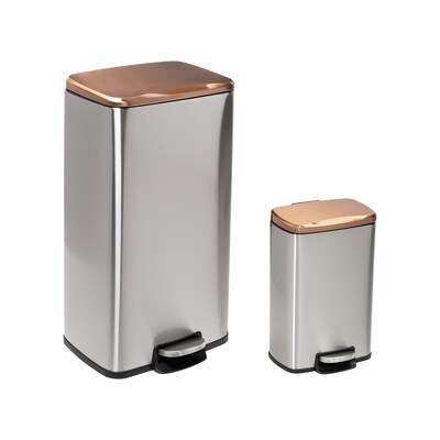 Honey-Can-Do Steel Indoor Trash Can Set with Hinged Lid, 7.92 & 1.32 Gallon, Rose Gold (TRS-09325)