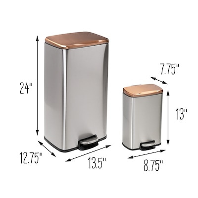 Honey-Can-Do Steel Indoor Trash Can Set with Hinged Lid, 7.92 & 1.32 Gallon, Rose Gold (TRS-09325)