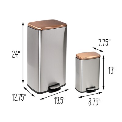 Honey-Can-Do Steel Indoor Trash Can Set with Hinged Lid, 7.92 & 1.32 Gallon, Rose Gold (TRS-09325)