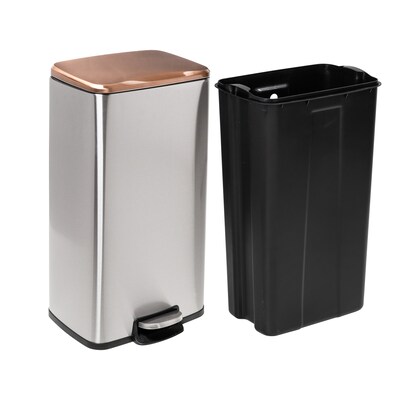 Honey-Can-Do Steel Indoor Trash Can Set with Hinged Lid, 7.92 & 1.32 Gallon, Rose Gold (TRS-09325)