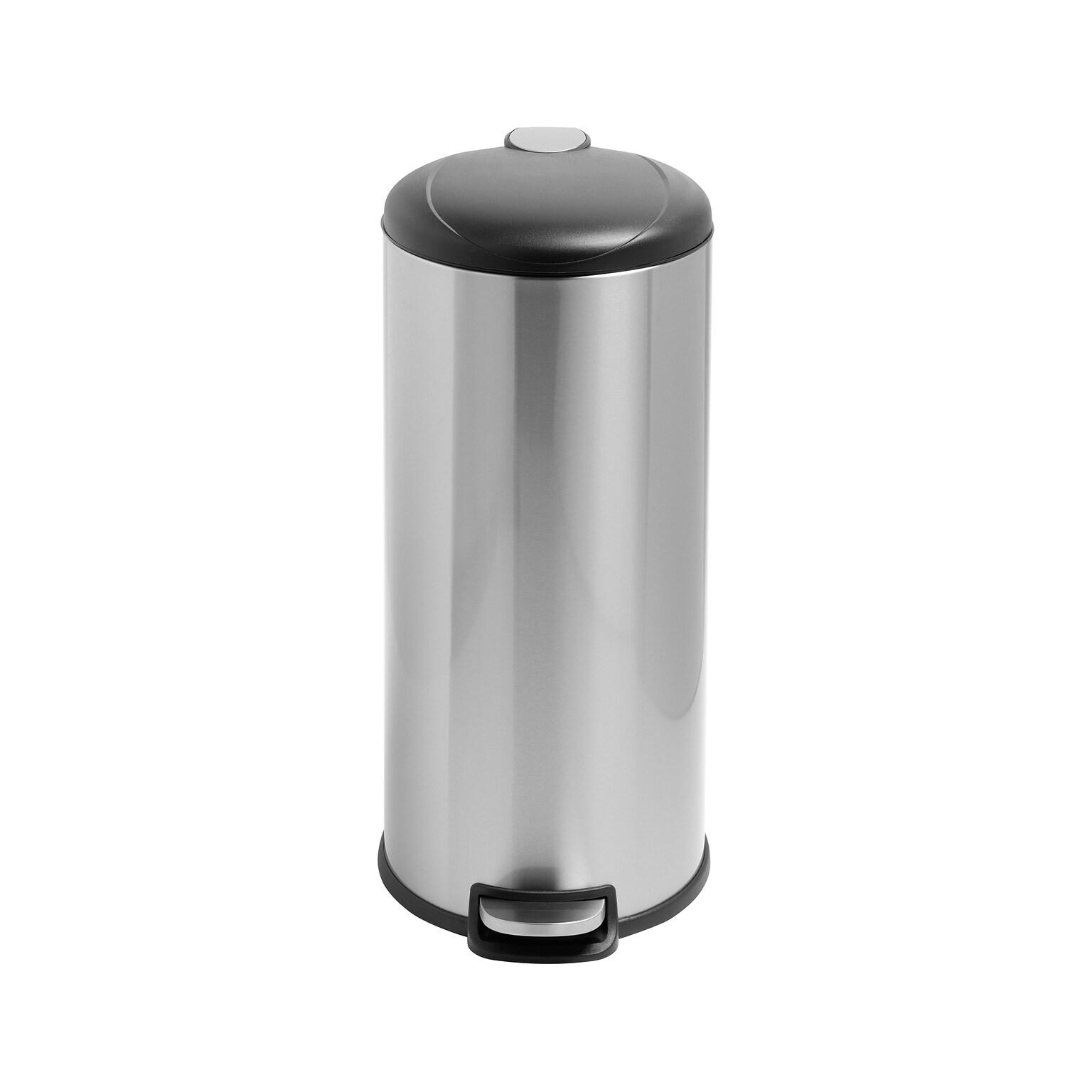 Honey-Can-Do Steel Indoor Round Soft-Close Trash Can with Hinged Lid, 7.92 Gallon, Silver (TRS-08994)