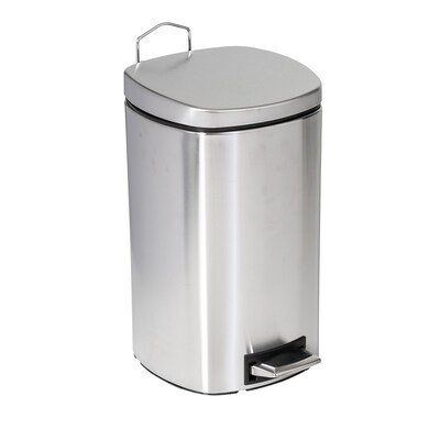 Honey-Can-Do Steel Indoor Square Step Trash Can with Hinged Lid, 3.17 Gallon, Silver (TRS-09327)