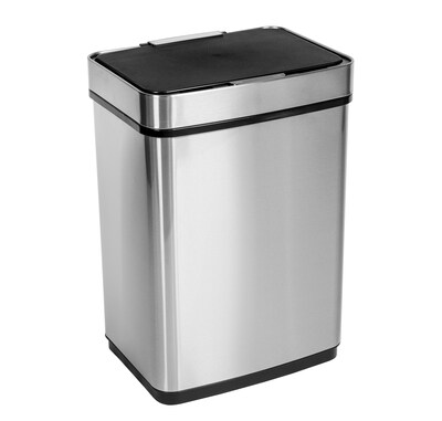 Honey-Can-Do Motion Sensor Steel Indoor Trash Can with Automatic Lid, 13.2 Gallon, Silver (TRS-08414)