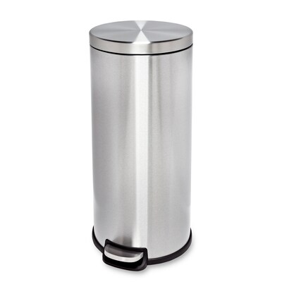 Honey-Can-Do Steel Indoor Round Step Can Trash Can with Hinged Lid, 7.92 Gallon, Silver (TRS-09074)