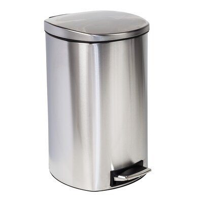Honey-Can-Do Steel Indoor Square Soft-Close Step Trash Can with Hinged Lid, 13.2 Gallon, Silver (TRS-09335)