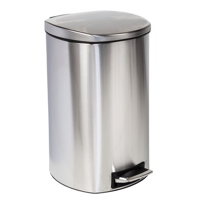 Honey-Can-Do Steel Indoor Square Soft-Close Step Trash Can with Hinged Lid, 13.2 Gallon, Silver (TRS