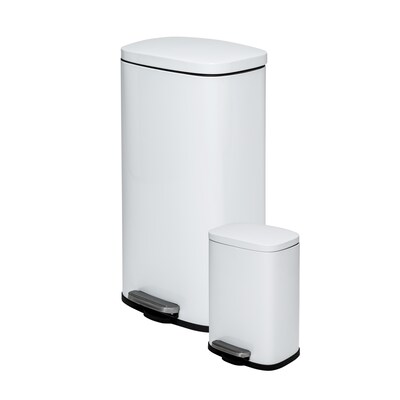 Honey-Can-Do Steel Indoor Trash Can Set with Hinged Lid, 7.92 & 1.32 Gallon, White (TRS-09076)
