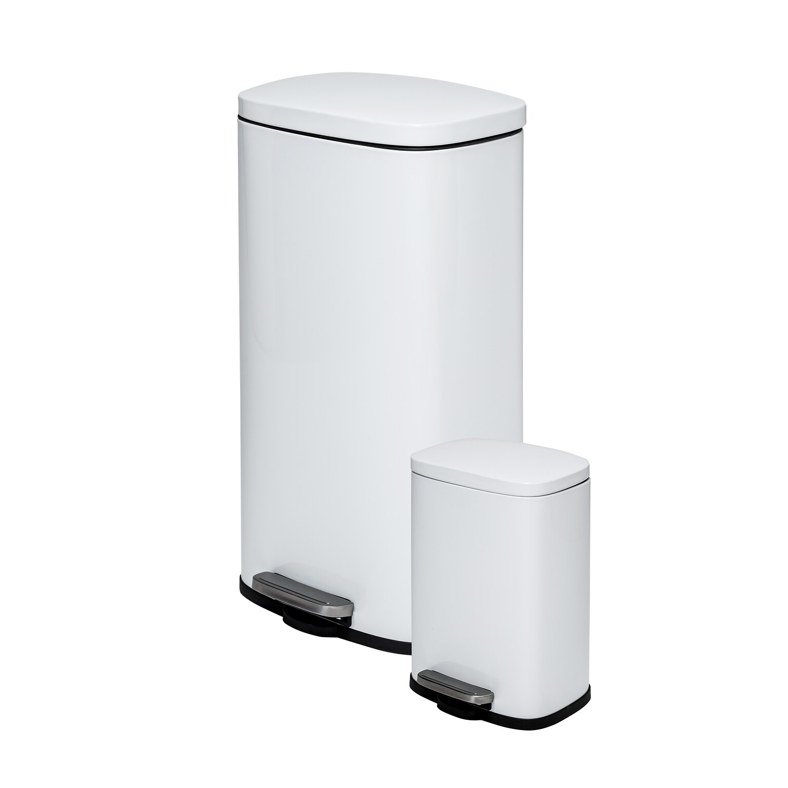 Honey-Can-Do Steel Indoor Trash Can Set with Hinged Lid, 7.92 & 1.32 Gallon, White (TRS-09076)
