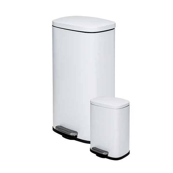 Honey-Can-Do Steel Indoor Trash Can Set with Hinged Lid, 7.92 & 1.32 Gallon, White (TRS-09076)