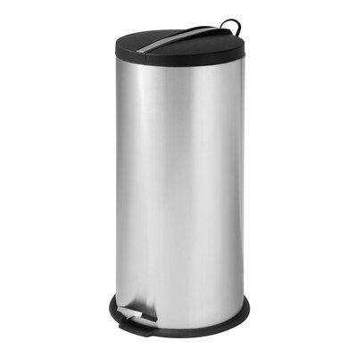 Honey-Can-Do Steel Indoor Round Step Trash Can with Hinged Lid, 7.92 Gallon, Silver (TRS-09075)