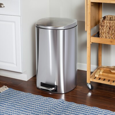 Honey-Can-Do Steel Indoor Square Soft-Close Step Trash Can with Hinged Lid, 13.2 Gallon, Silver (TRS