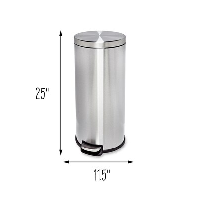 Honey-Can-Do Steel Indoor Round Step Can Trash Can with Hinged Lid, 7.92 Gallon, Silver (TRS-09074)