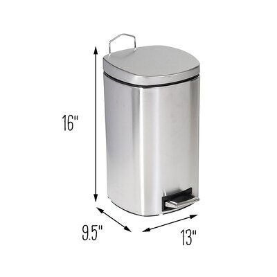 Honey-Can-Do Steel Indoor Square Step Trash Can with Hinged Lid, 3.17 Gallon, Silver (TRS-09327)