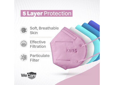 WeCare Disposable KN95 Face Mask, Adult, Pink, 20 Masks/Box, 3 Boxes/Pack (TBN203229)