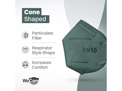 WeCare Disposable KN95 Face Mask, Adult, Dark Green, 20 Masks/Box, 3 Boxes/Pack (TBN203227)