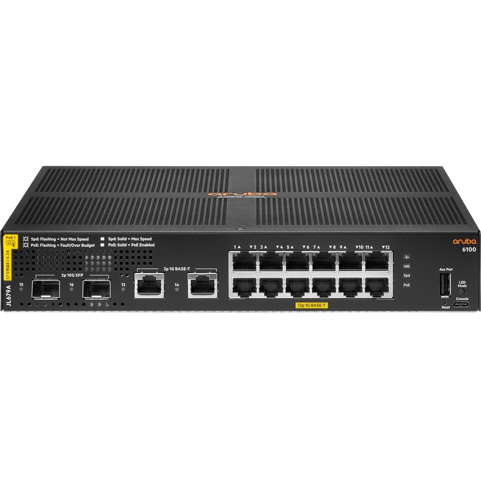Aruba 6100 12-Port Gigabit Ethernet Managed Switch, 10/100/1000 Mbps, Black (JL679A#ABA)