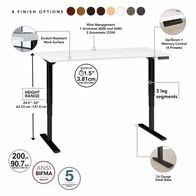 Bush Business Furniture Move 80 Series 23''-49'' Adjustable Standing Desk, White (HAT4824WHBK)