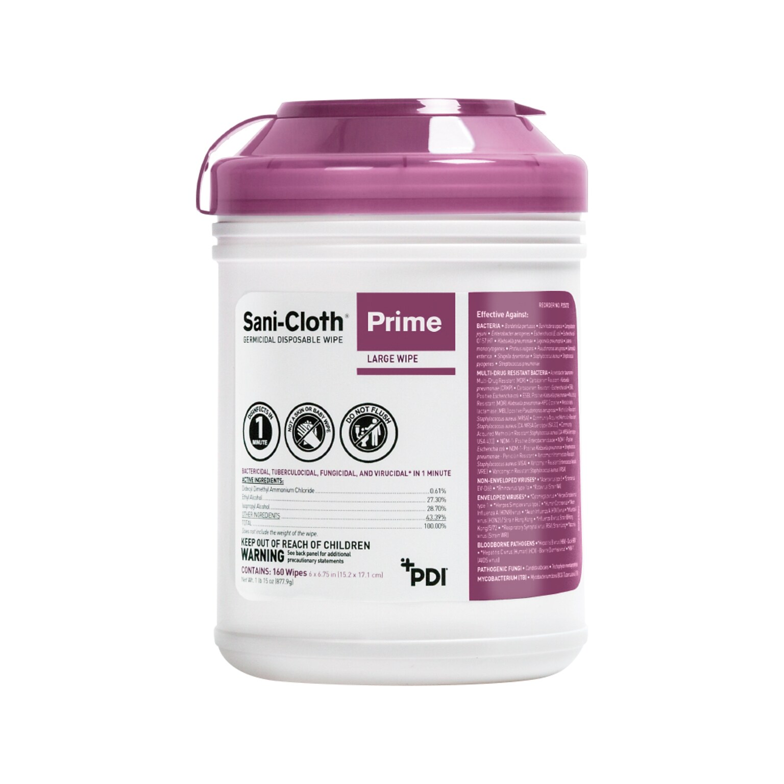 Sani-Cloth Prime Large Germicidal Disposable Wipes, 160/Canister, 12 Canisters/Carton (P25372CT)