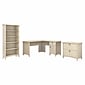 Bush Furniture Salinas 60"W L Shaped Desk with Lateral File Cabinet and 5 Shelf Bookcase, Antique White (SAL003AW)
