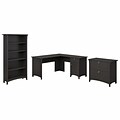 Bush Furniture Salinas 60W L Shaped Desk with Lateral File Cabinet and 5 Shelf Bookcase, Vintage Bla