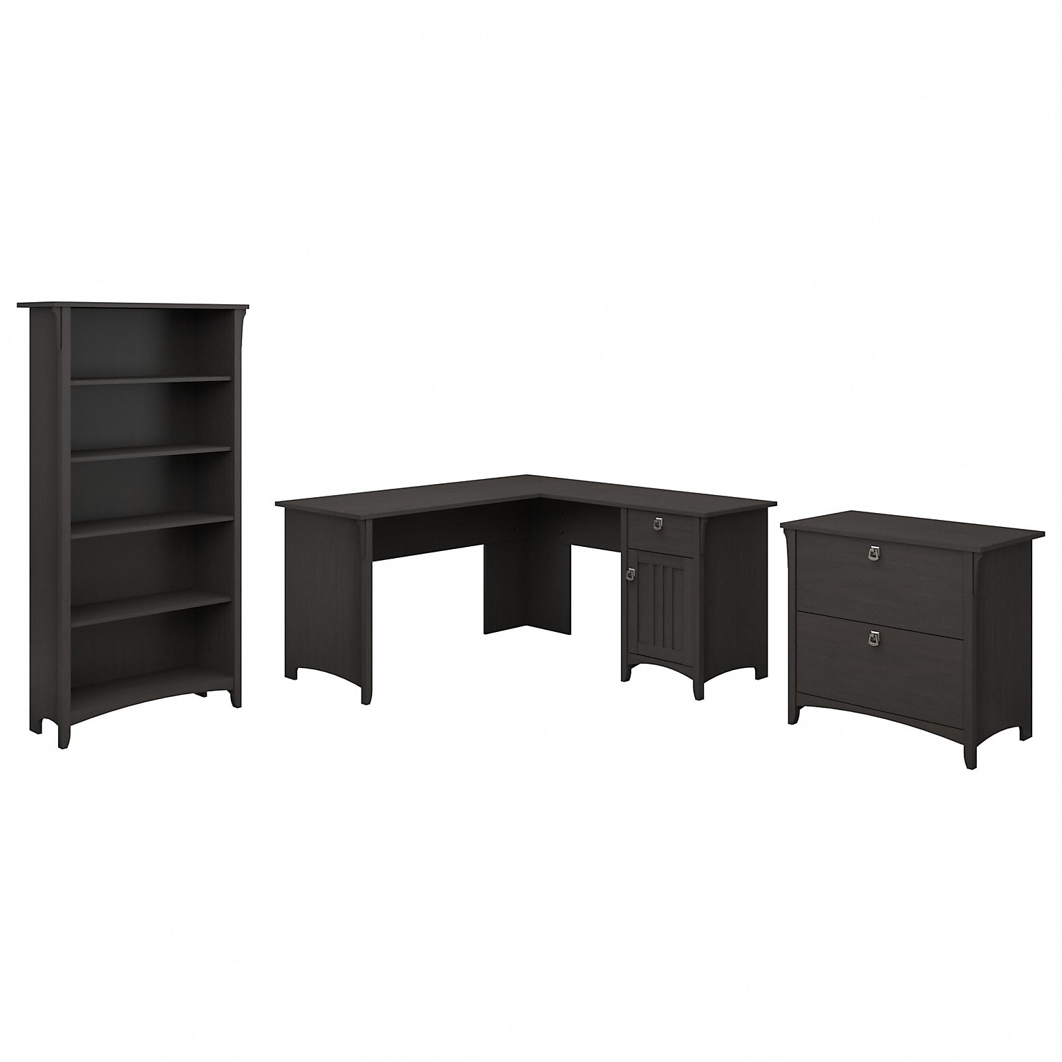 Bush Furniture Salinas 60W L Shaped Desk with Lateral File Cabinet and 5 Shelf Bookcase, Vintage Black (SAL003VB)