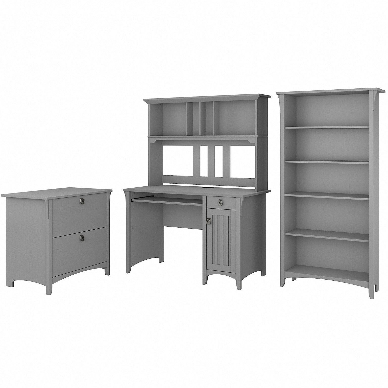 Bush Furniture Salinas Mission Desk with Hutch, Lateral File Cabinet and 5 Shelf Bookcase, Cape Cod Gray (SAL002CG)