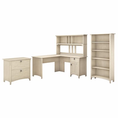 Bush Furniture Salinas 60W L Shaped Desk with Hutch, Lateral File Cabinet and 5 Shelf Bookcase, Ant
