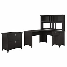 Bush Furniture Salinas 60W L Shaped Desk with Hutch and Lateral File Cabinet, Vintage Black (SAL005