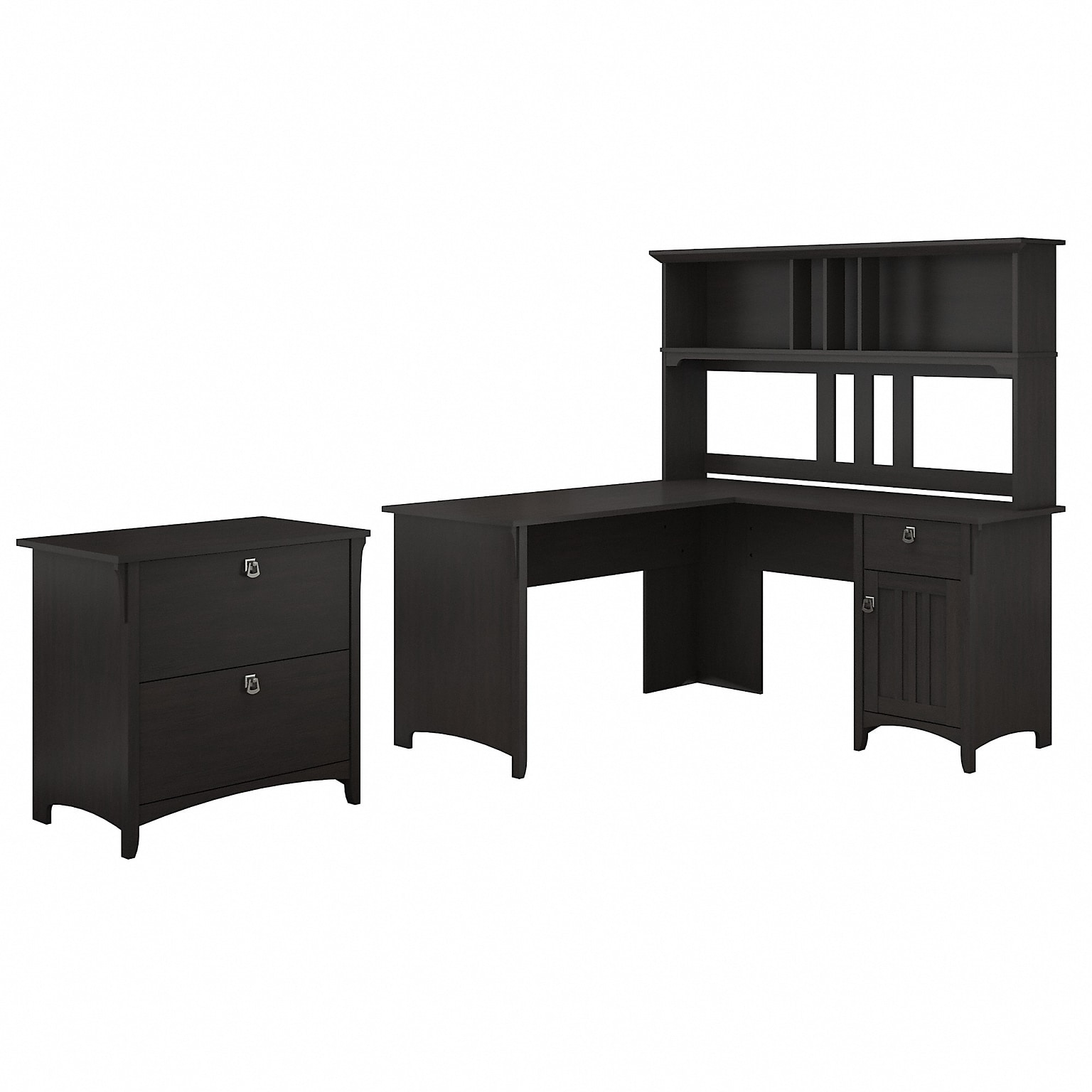 Bush Furniture Salinas 60W L Shaped Desk with Hutch and Lateral File Cabinet, Vintage Black (SAL005VB)