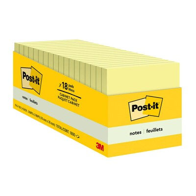 Post-it Notes, 3 x 3, Canary Yellow, 90 Sheets/Pad, 18 Pads/Pack (654-18CP)