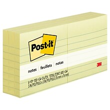 Post-it® Notes, 3 x 3, Canary Yellow, Lined, 100 Sheets/Pad, 6 Pads/Pack (630-6PK)