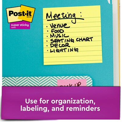 Post-it® Pop-up Super Sticky Notes, Canary Yellow, Lined, 4 in x 4 in,  90 Sheets/Pad, 5 Pads/Pack (R440-YWSS)