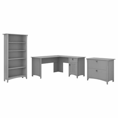 Bush Furniture Salinas 60W L Shaped Desk with Lateral File Cabinet and 5 Shelf Bookcase, Cape Cod G