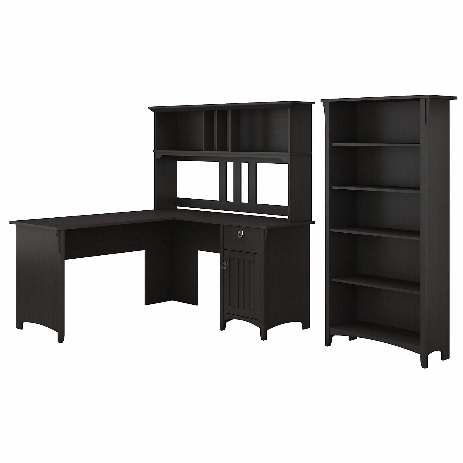 Bush Furniture Salinas 60W L Shaped Desk with Hutch and 5 Shelf Bookcase, Vintage Black (SAL006VB)