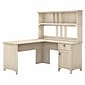 Bush Furniture Salinas 60"W L Shaped Desk with Hutch, Antique White (SAL004AW)