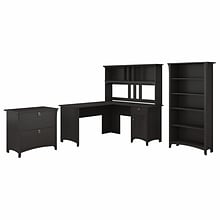 Bush Furniture Salinas 60W L Shaped Desk with Hutch, Lateral File Cabinet and 5 Shelf Bookcase, Vin