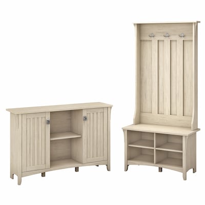 Bush Furniture Salinas Entryway Storage Set with Hall Tree, Shoe Bench and Accent Cabinet, Antique W