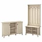 Bush Furniture Salinas Entryway Storage Set with Hall Tree, Shoe Bench and Accent Cabinet, Antique White (SAL008AW)