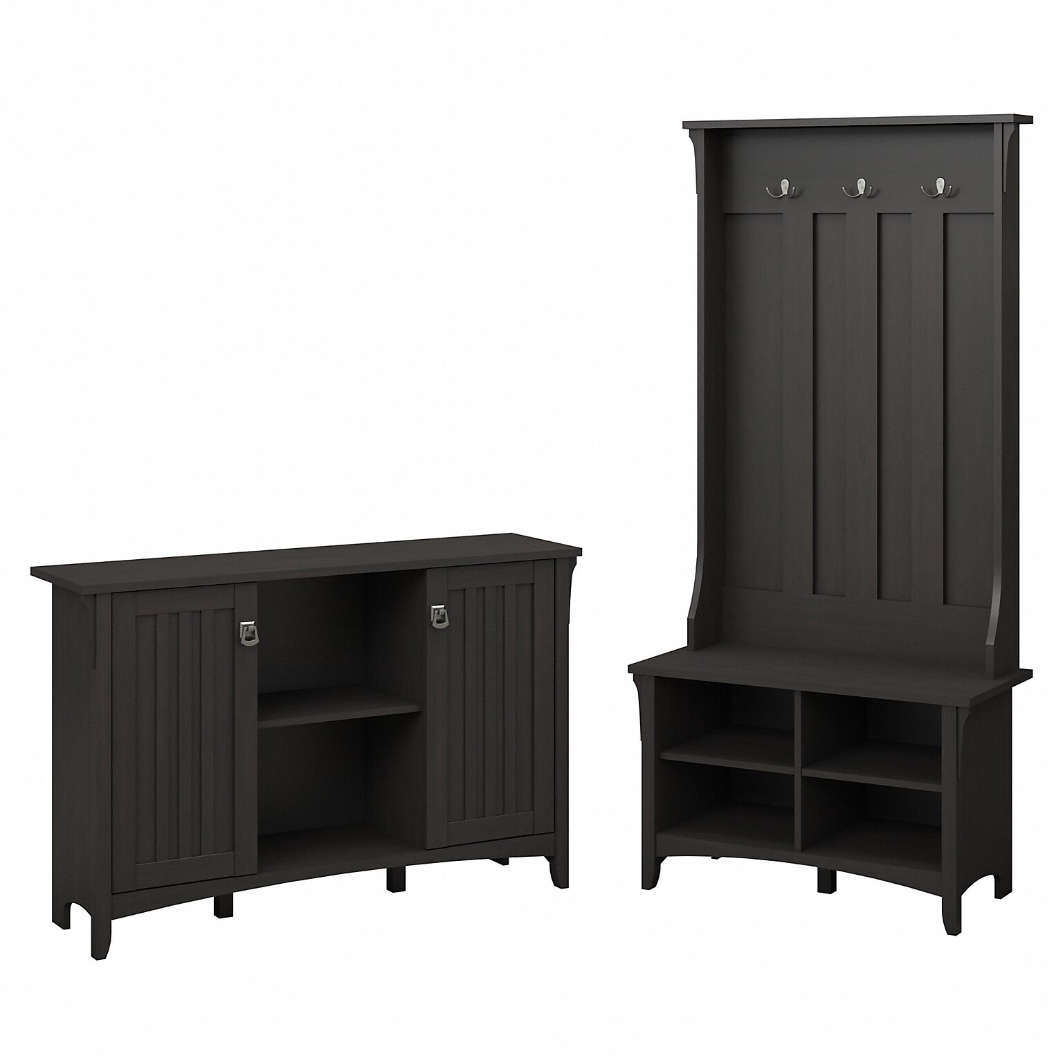 Bush Furniture Salinas Entryway Storage Set with Hall Tree, Shoe Bench and Accent Cabinet, Vintage Black (SAL008VB)