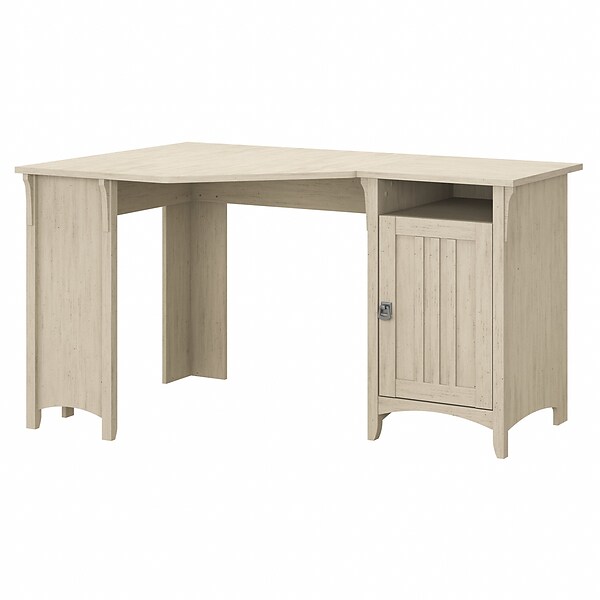 Bush Furniture Salinas 55W Corner Desk with Storage Cabinet, Antique White (SAD155AW-03)